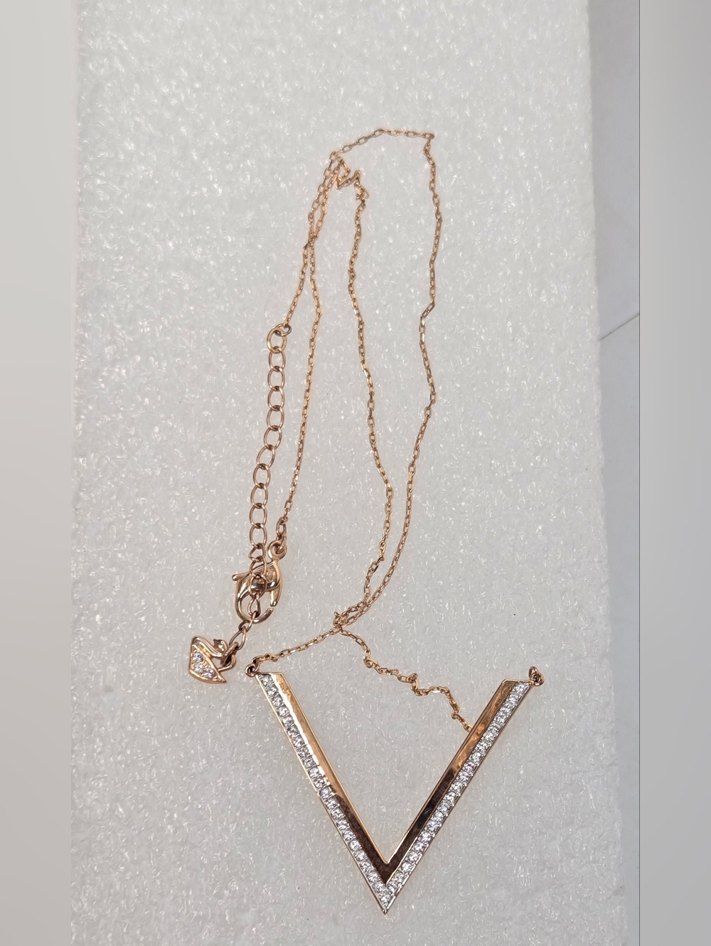 Swarovski Rose Gold V-Pendant Necklace with Crystal Pavé